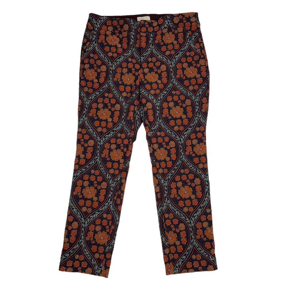 Anthropologie Orange and Black Patterned Cropped Pants